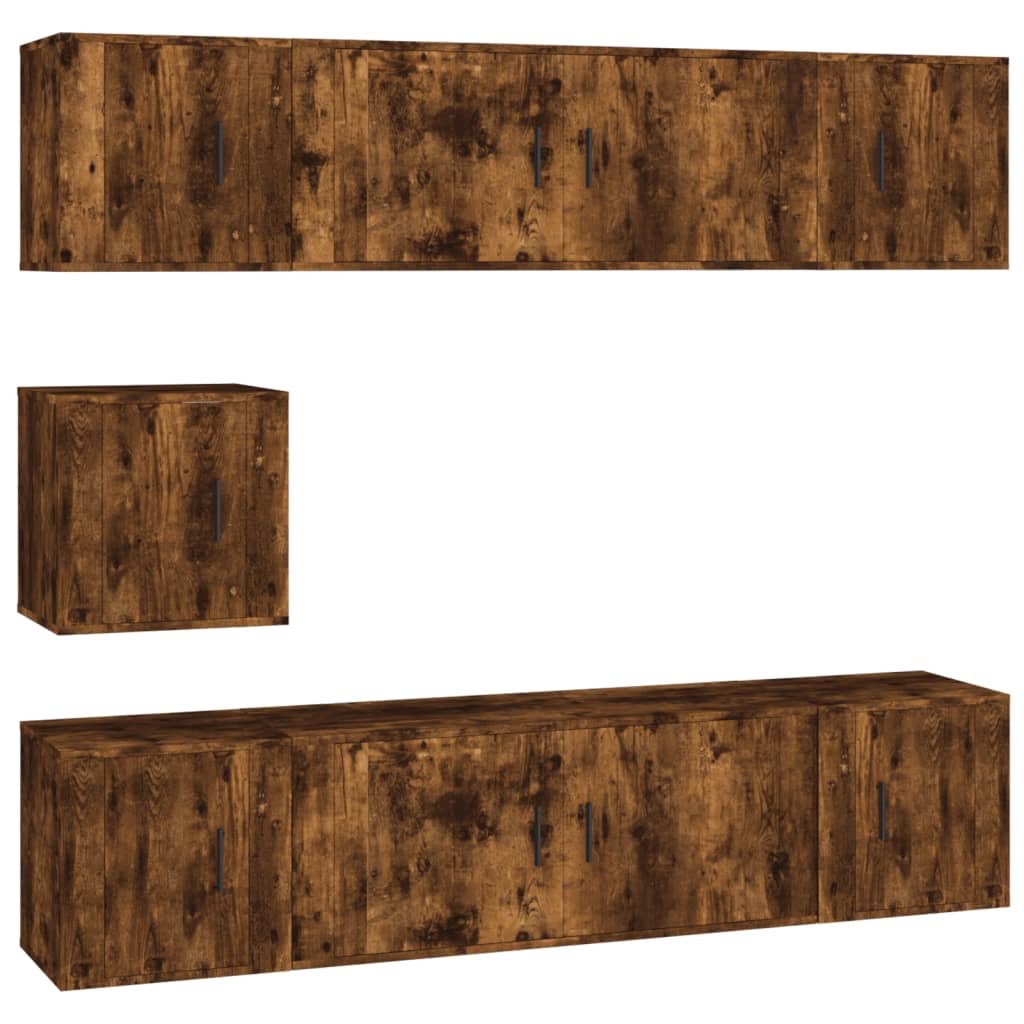 Set di Mobili Porta TV 7 pz Rovere Fumo in Legno Multistrato