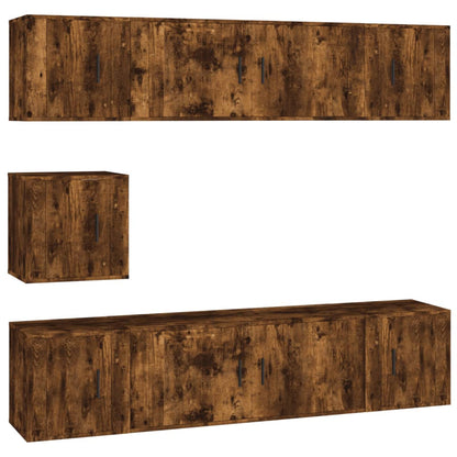 Set di Mobili Porta TV 7 pz Rovere Fumo in Legno Multistrato