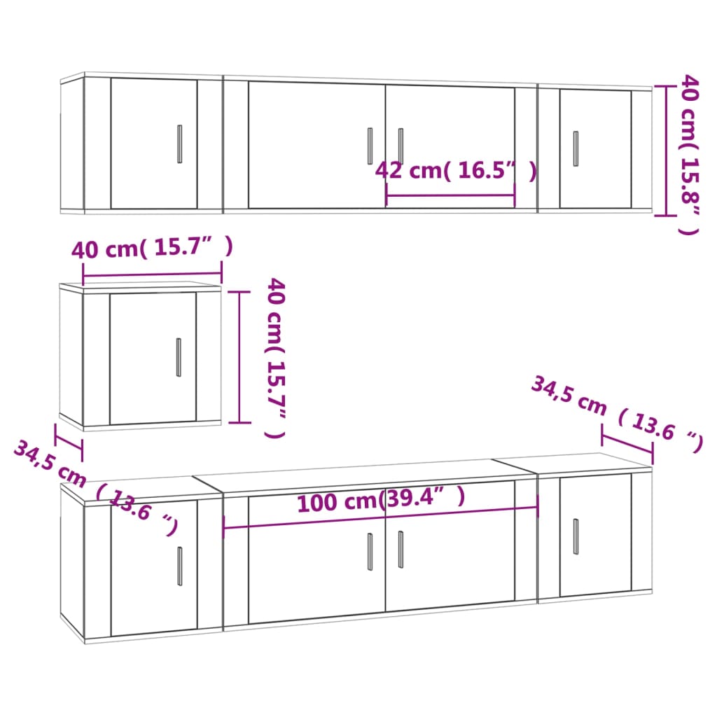 Set di Mobili Porta TV 7 pz Grigio Sonoma in Legno Multistrato | homemem39