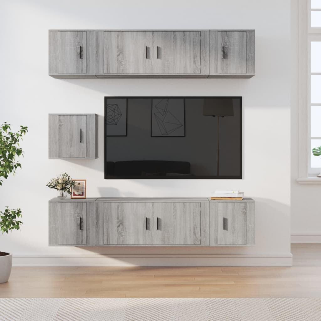 Set di Mobili Porta TV 7 pz Grigio Sonoma in Legno Multistrato | homemem39