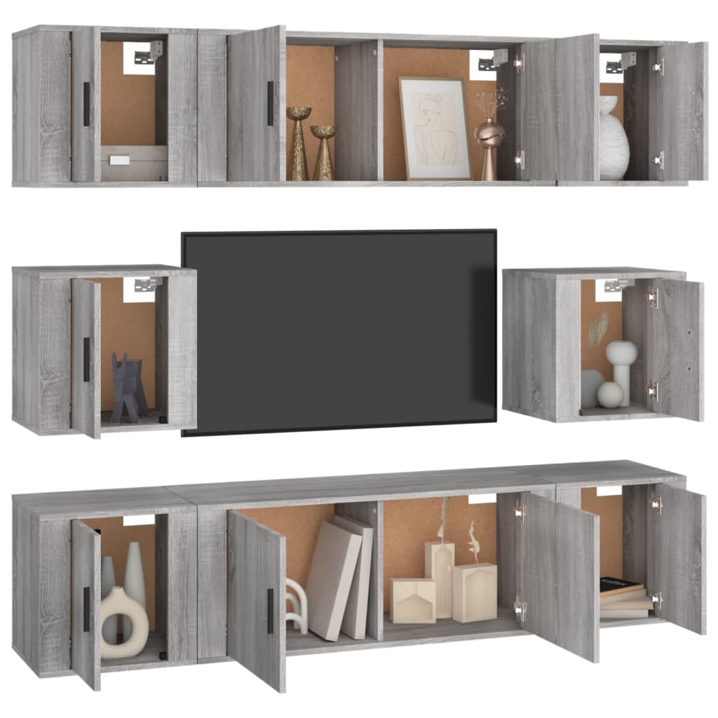 Set Mobili Porta TV 8pz Grigio Sonoma in Legno Multistrato | homemem39