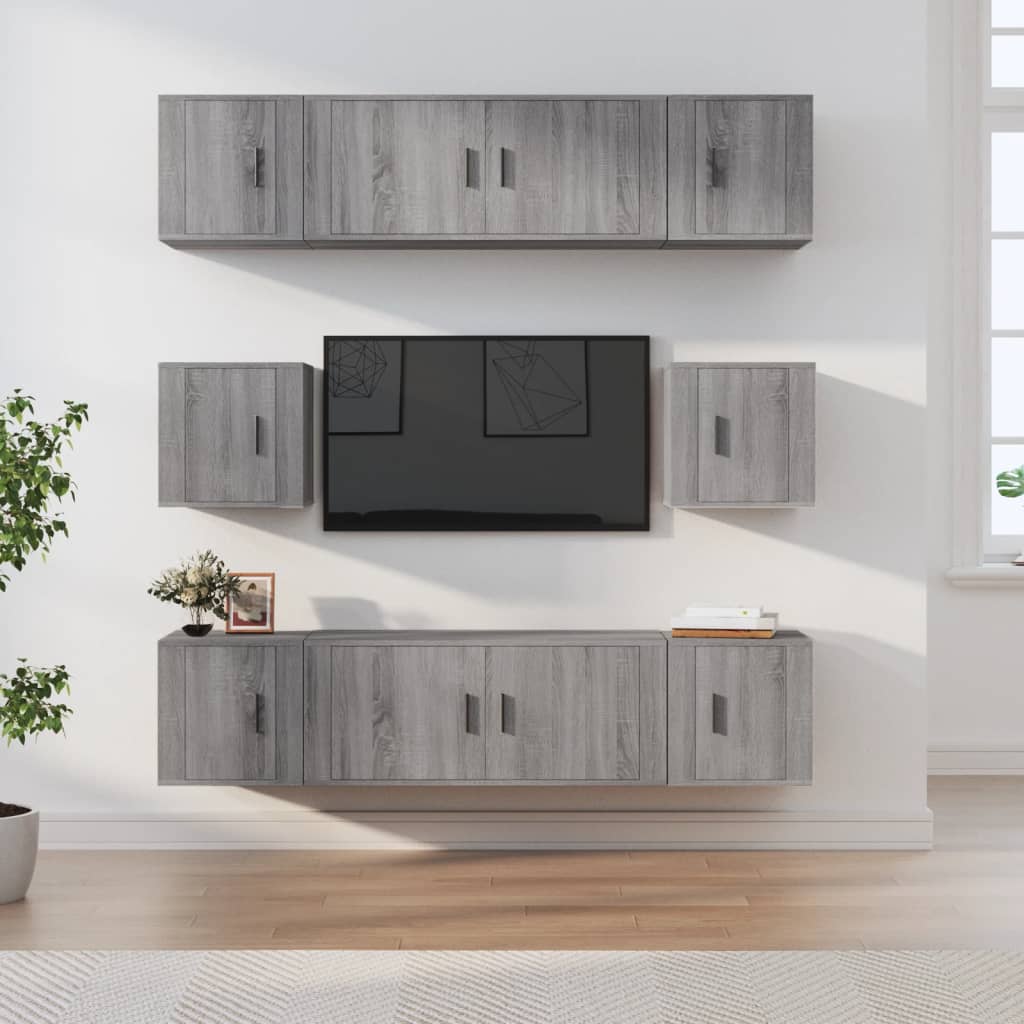 Set Mobili Porta TV 8pz Grigio Sonoma in Legno Multistrato | homemem39