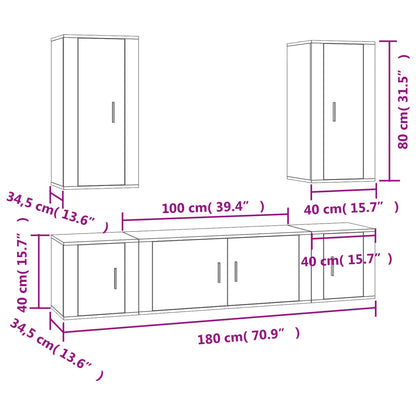 Set di Mobili Porta TV 5 pz Bianco in Legno Multistrato