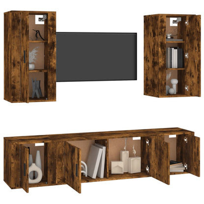 Set di Mobili Porta TV 5 pz Rovere Fumo in Legno Multistrato