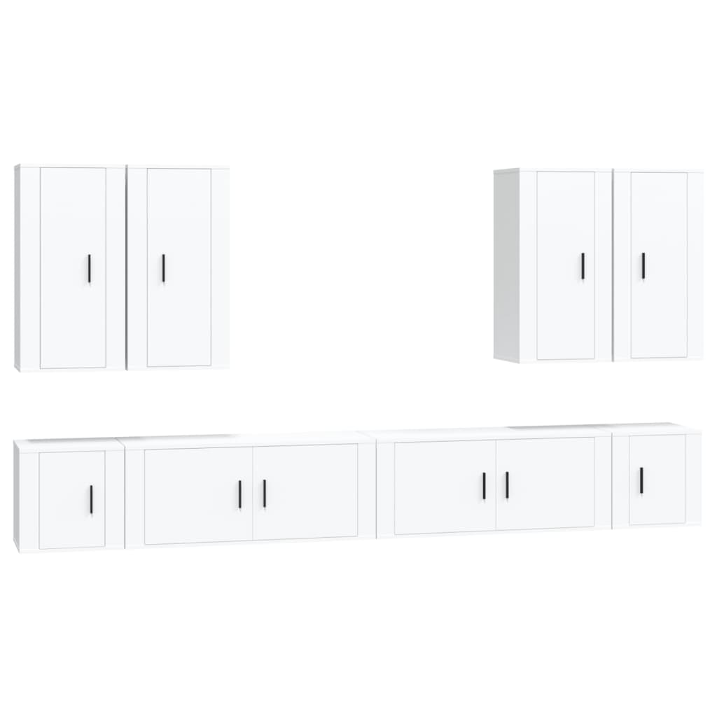 Set Mobili Porta TV 8pz Bianco in Legno Multistrato