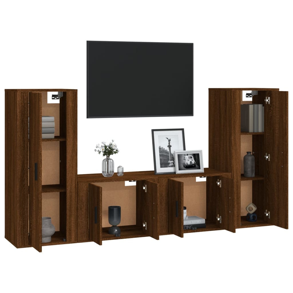 Set Mobili Porta TV 4 pz Rovere Marrone in Legno Multistrato - homemem39