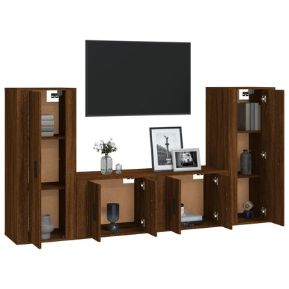 Set Mobili Porta TV 4 pz Rovere Marrone in Legno Multistrato - homemem39