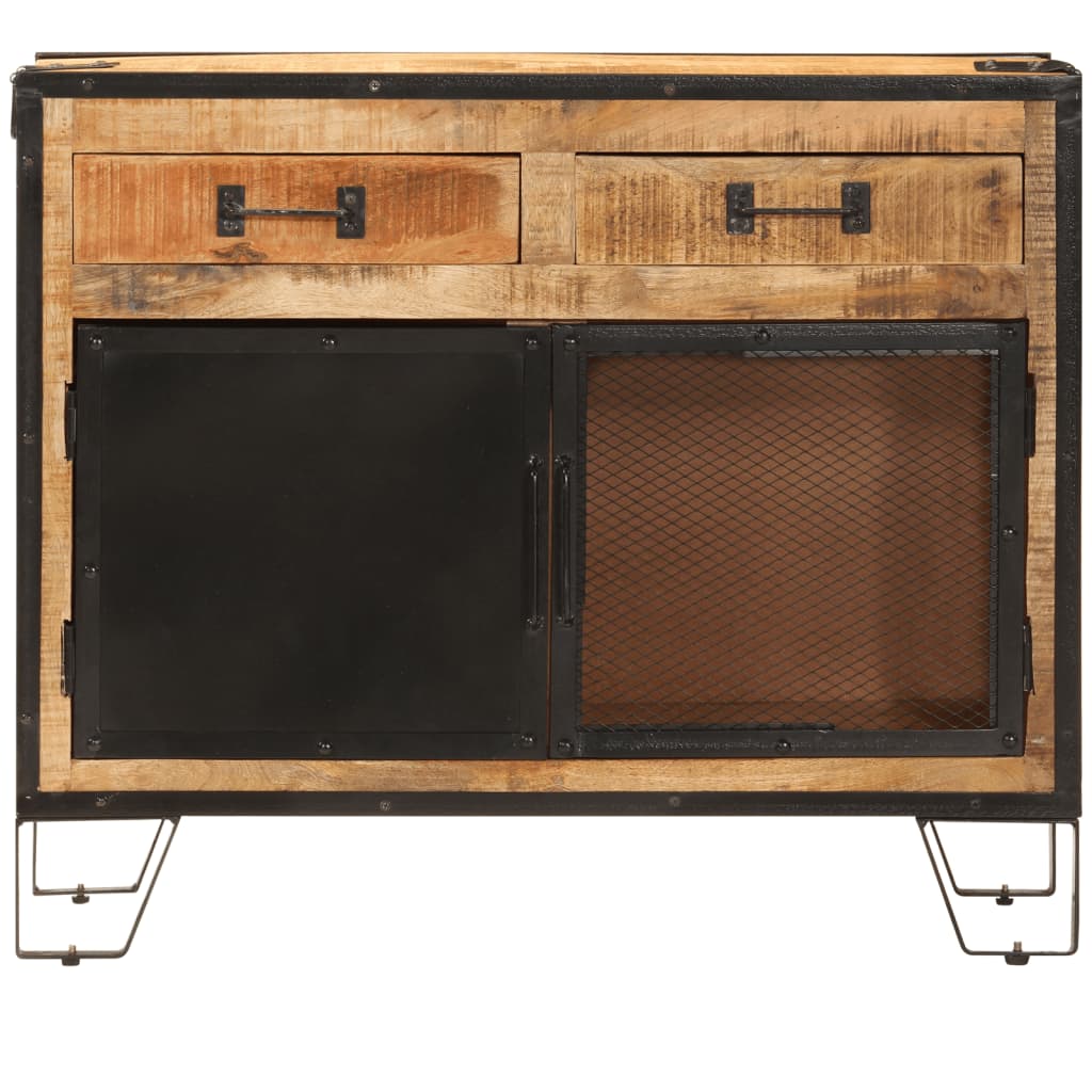 Credenza 80x31x66 cm in Legno Grezzo Massello Mango e Metallo - homemem39