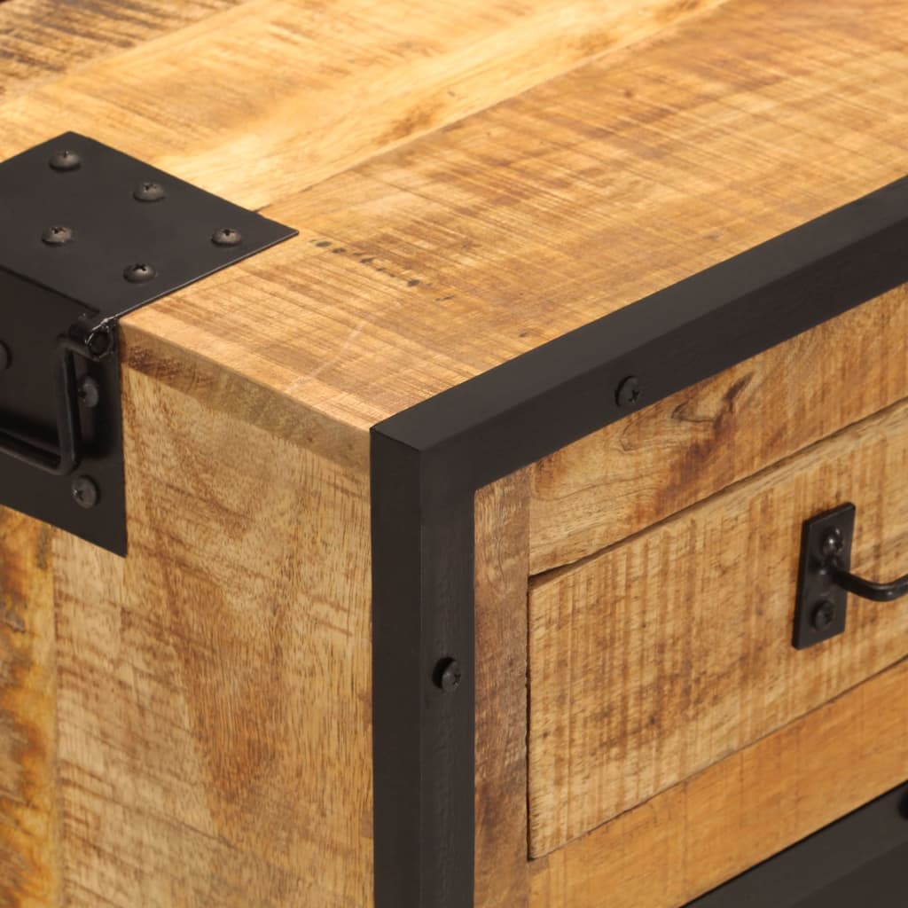 Credenza 80x31x66 cm in Legno Grezzo Massello Mango e Metallo - homemem39
