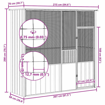 Gabbia per Uccelli Grigia 215x78x200 cm in Acciaio Zincato | homemem39