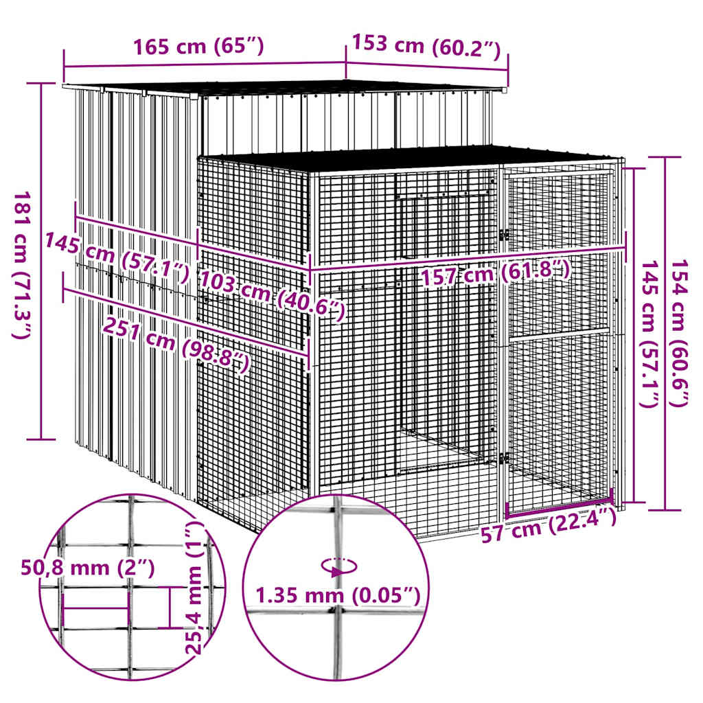 Pollaio con Area Corsa Antracite 165x251x181 cm Acciaio Zincato | homemem39