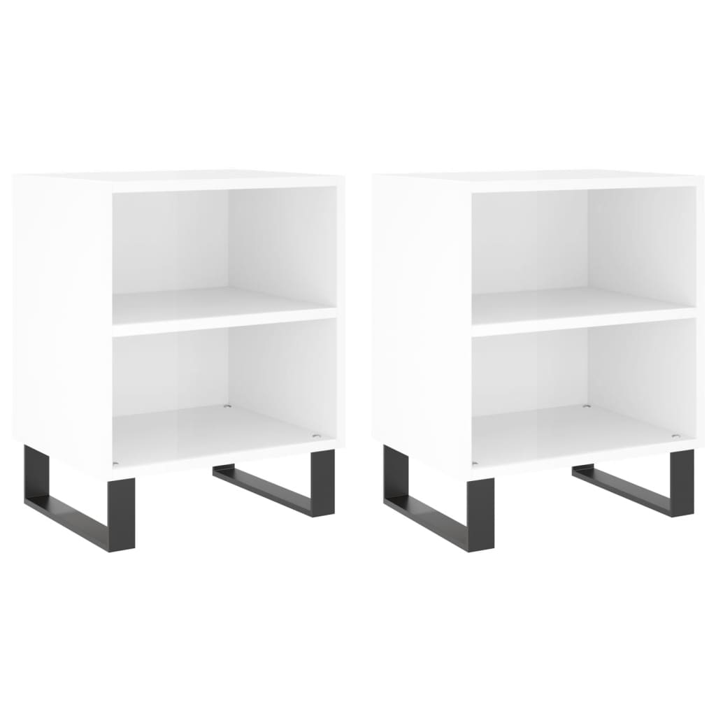 Comodini 2 pz Bianco Lucido 40x30x50 cm in Legno Multistrato - homemem39