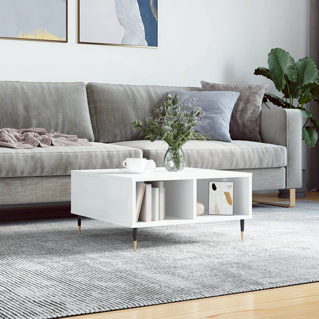 Tavolino da Salotto Bianco Lucido 60x60x30 cm Legno Multistrato | homemem39