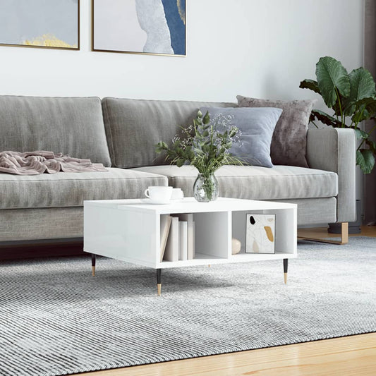 Tavolino da Salotto Bianco Lucido 60x60x30 cm Legno Multistrato | homemem39