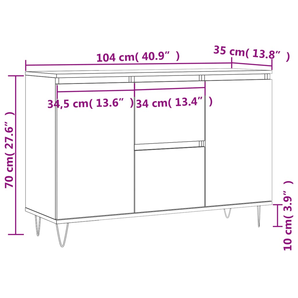 Credenza Bianca 101,5x35x70 cm in Legno Multistrato - homemem39