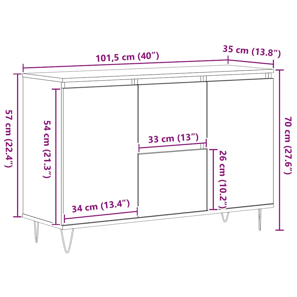 Credenza Grigio Sonoma 101,5x35x70 cm in Legno Multistrato | homemem39