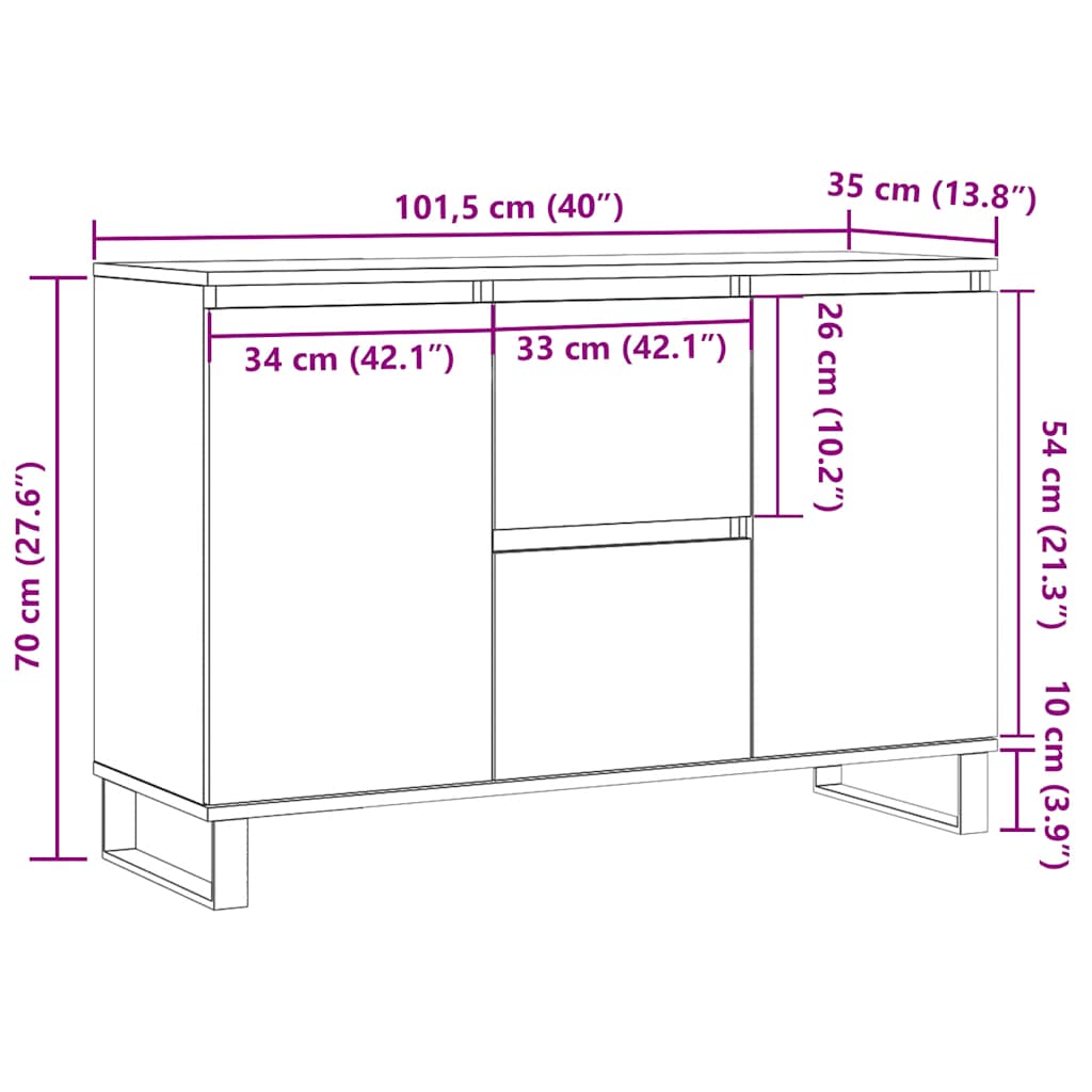 Credenza Bianca 101,5x35x70 cm in Legno Multistrato - homemem39