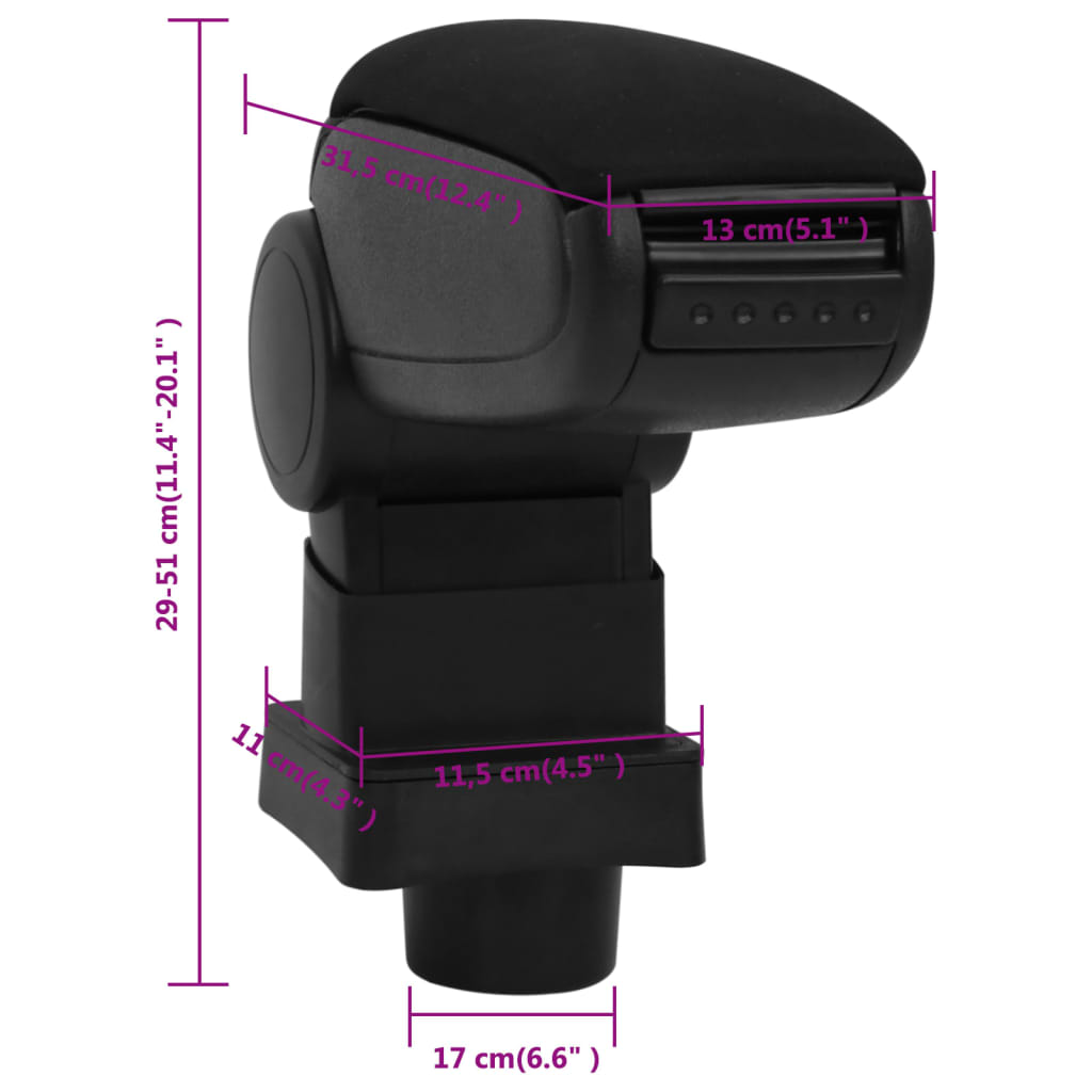Bracciolo per Auto Nero 13x31,5x(29-51) cm in ABS | homemem39