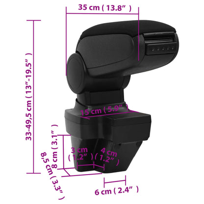 Bracciolo per Auto Nero 15x35x(33-49,5) cm in ABS | homemem39