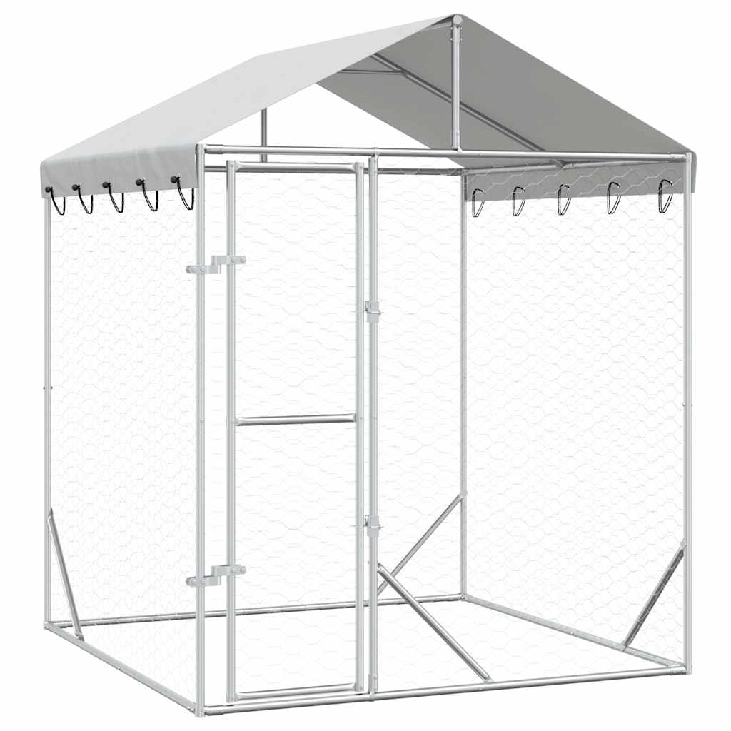 Cuccia Cani da Esterno Tetto Argento 2x2x2,5 m Acciaio Zincato | homemem39