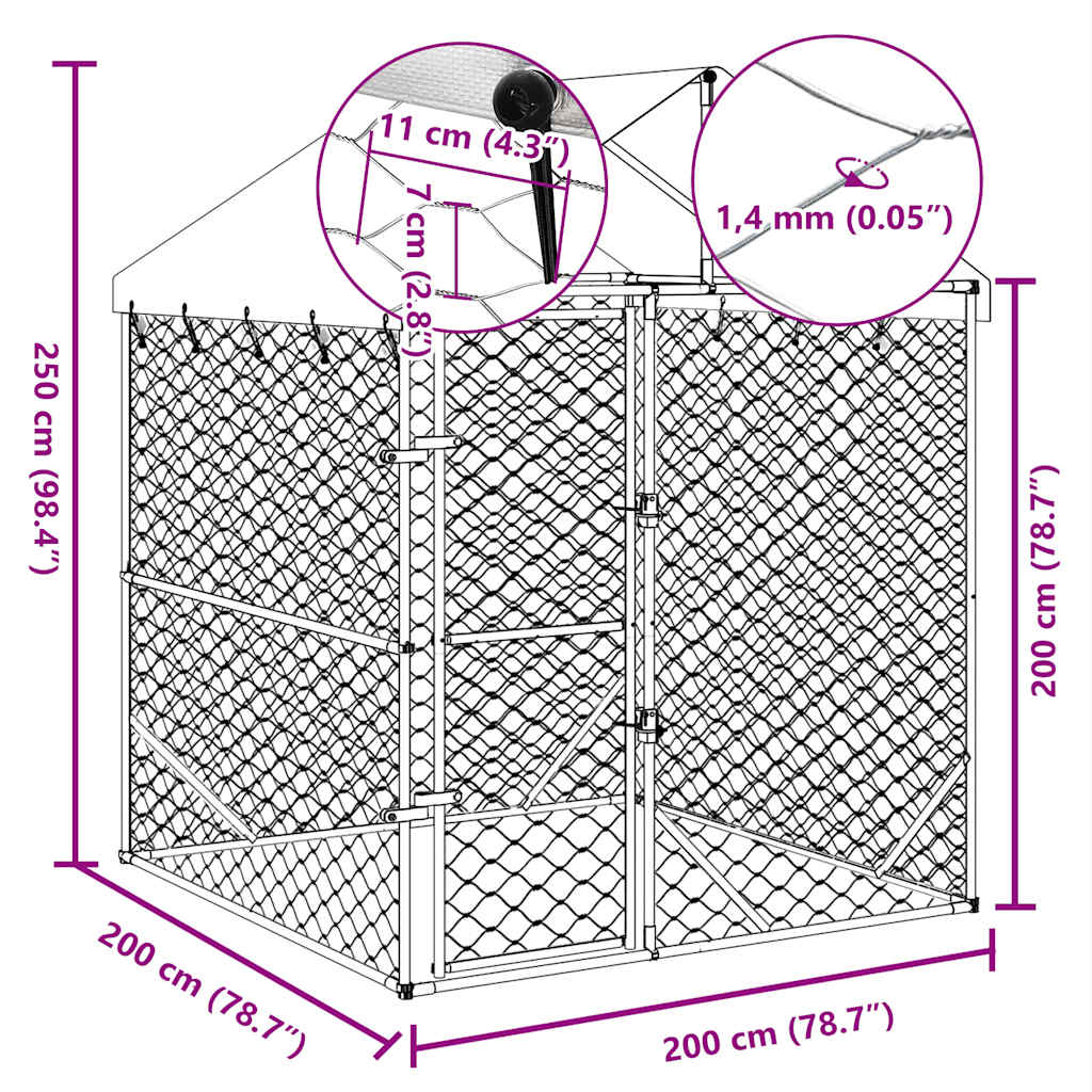 Cuccia Cani da Esterno Tetto Argento 2x2x2,5 m Acciaio Zincato | homemem39