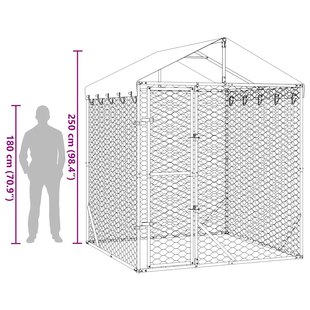 Cuccia Cani da Esterno Tetto Argento 2x2x2,5 m Acciaio Zincato | homemem39