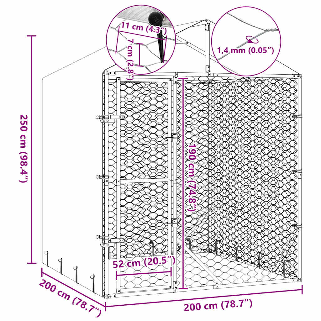 Cuccia Cani da Esterno Tetto Argento 2x2x2,5 m Acciaio Zincato