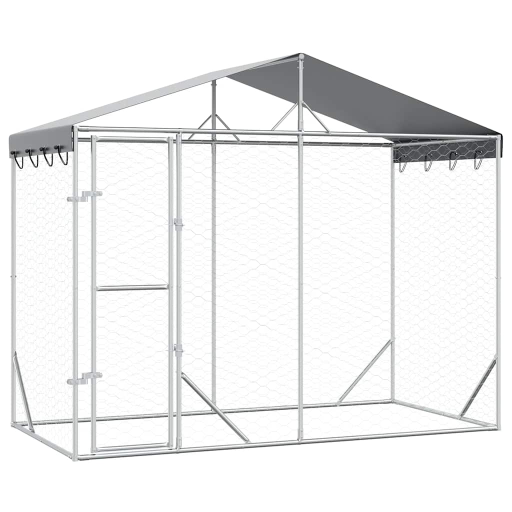 Cuccia Cani da Esterno Tetto Argento 3x1,5x2,5m Acciaio Zincato | homemem39