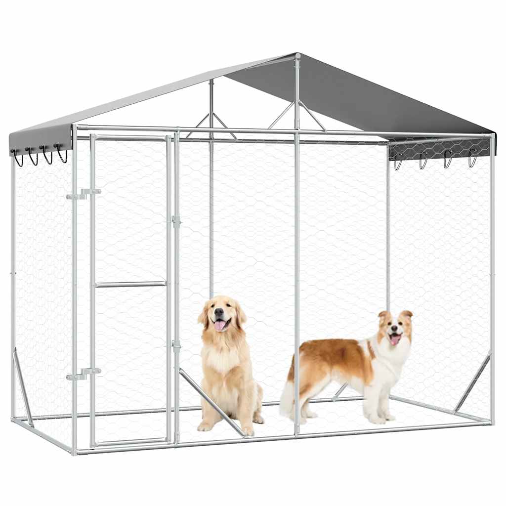 Cuccia Cani da Esterno Tetto Argento 3x1,5x2,5m Acciaio Zincato | homemem39