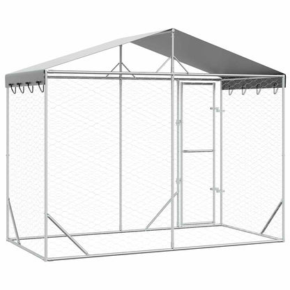 Cuccia Cani da Esterno Tetto Argento 3x1,5x2,5m Acciaio Zincato | homemem39