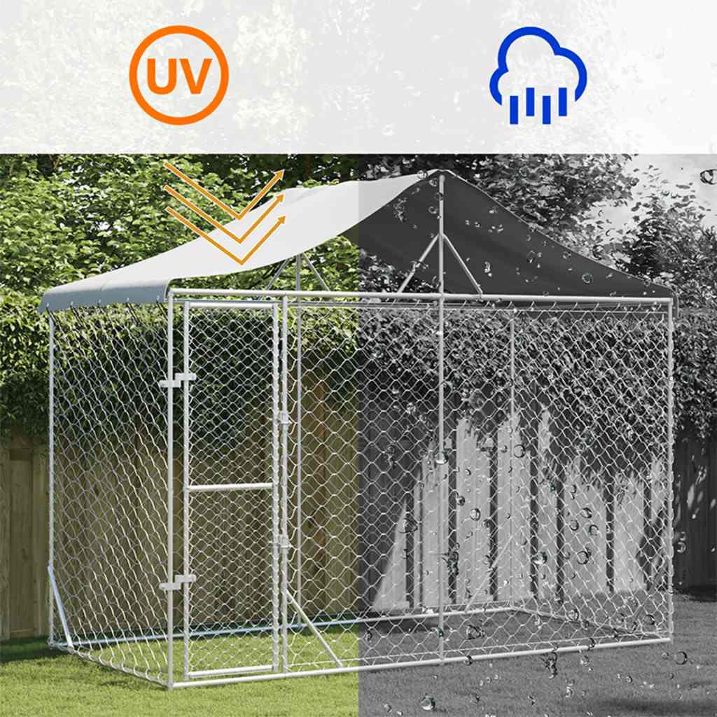 Cuccia Cani da Esterno Tetto Argento 3x1,5x2,5m Acciaio Zincato | homemem39