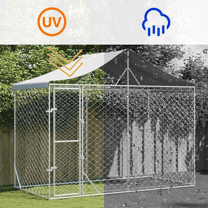 Cuccia Cani da Esterno Tetto Argento 3x1,5x2,5m Acciaio Zincato | homemem39