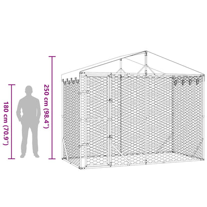Cuccia Cani da Esterno Tetto Argento 3x1,5x2,5m Acciaio Zincato | homemem39