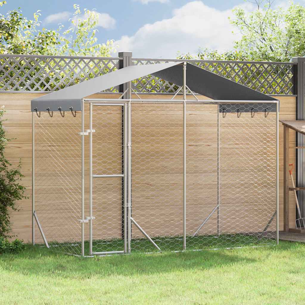 Cuccia Cani da Esterno Tetto Argento 3x1,5x2,5m Acciaio Zincato | homemem39