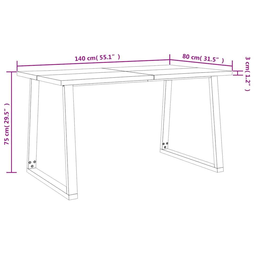 Tavolo da Pranzo Bordi Vivi 140x80x75 cm Legno Massello Acacia | homemem39