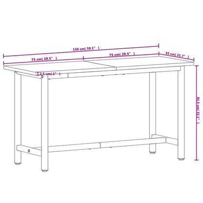 Banco da Lavoro 150x55x81,5 cm Legno Massello Faggio e Metallo