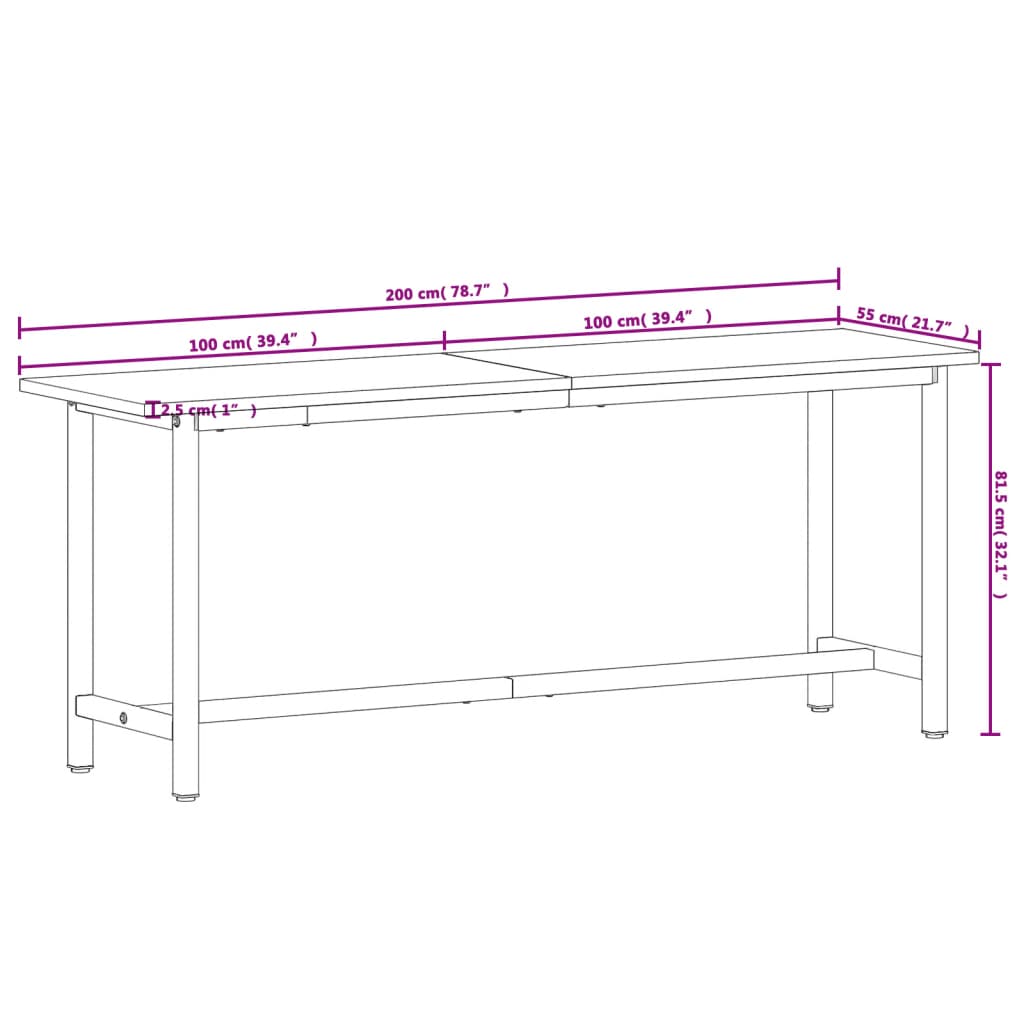 Banco da Lavoro 200x55x81,5 cm Legno Massello Faggio e Metallo