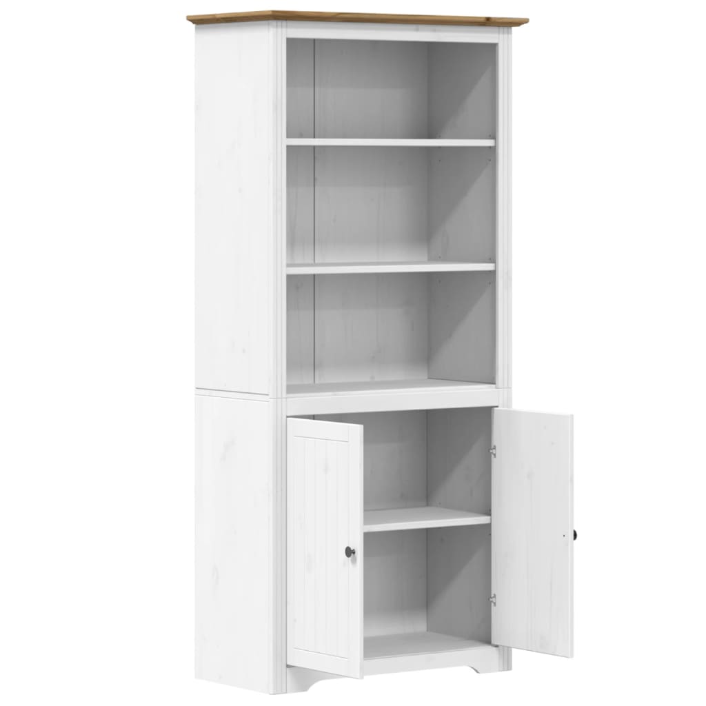 Libreria BODO 82x40x173 cm Legno Massello Pino Bianco e Marrone