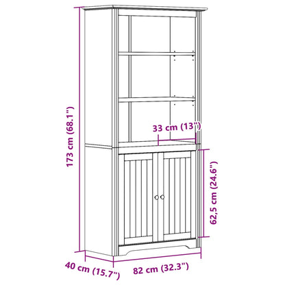 Libreria BODO 82x40x173 cm Legno Massello Pino Bianco e Marrone