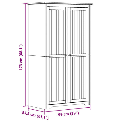 Armadio BODO 99x53,5x173 cm Legno Massello Pino Bianco Marrone | homemem39