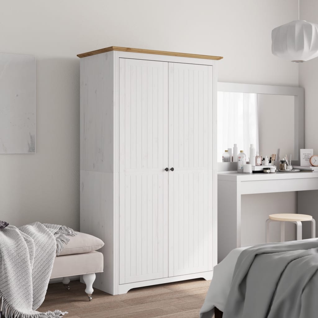 Armadio BODO 99x53,5x173 cm Legno Massello Pino Bianco Marrone