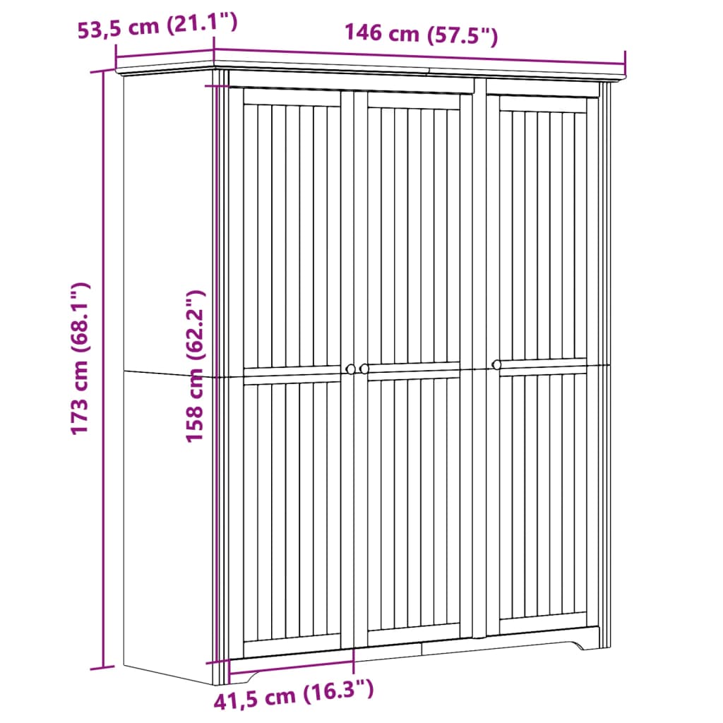 Armadio BODO 146x53,5x173 cm Legno Massello Pino Bianco Marrone | homemem39