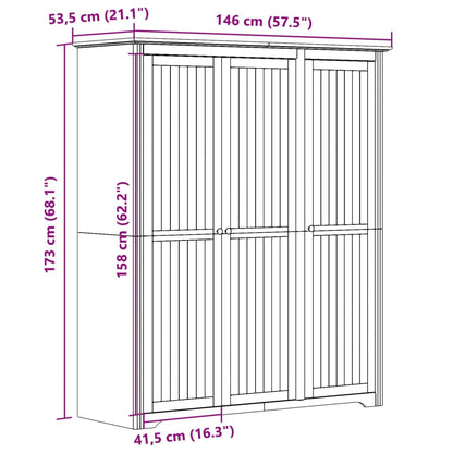 Armadio BODO 146x53,5x173 cm Legno Massello Pino Bianco Marrone | homemem39