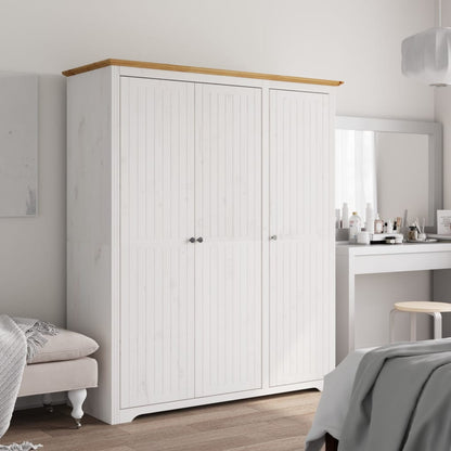 Armadio BODO 146x53,5x173 cm Legno Massello Pino Bianco Marrone