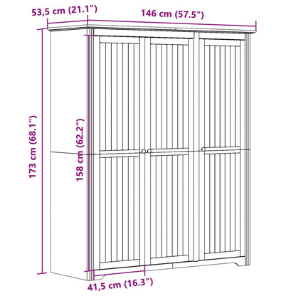 Armadio BODO 146x53,5x173 cm in Legno Massello di Pino Grigio