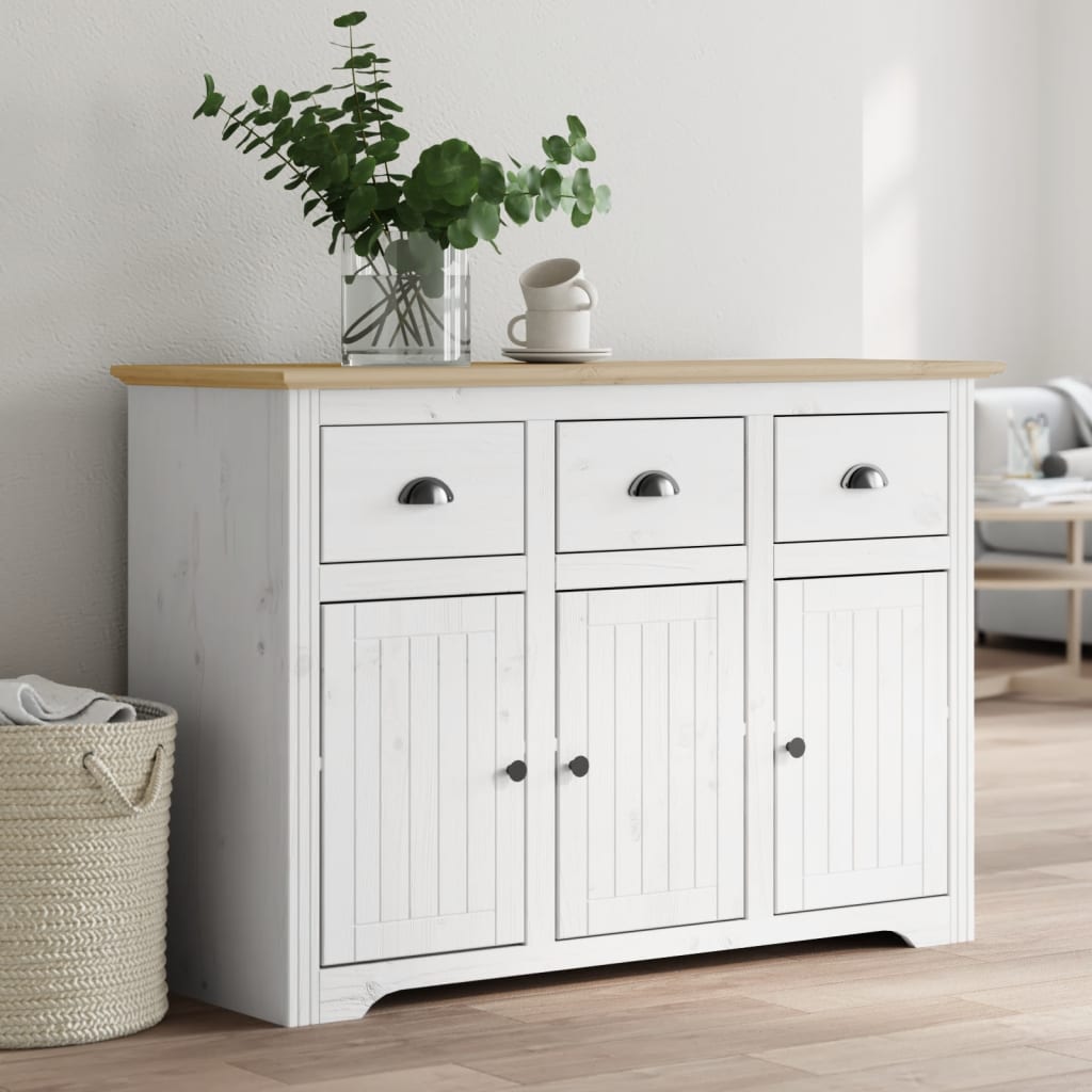 Credenza BODO 115,5x44x80 cm Legno Massello Pino Bianco Marrone - homemem39