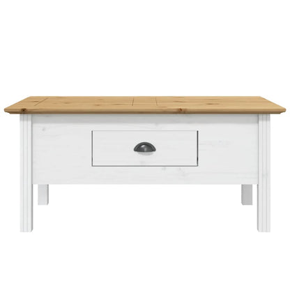 Tavolino BODO 100x55x46 cm Legno Massello Pino Bianco e Marrone | homemem39