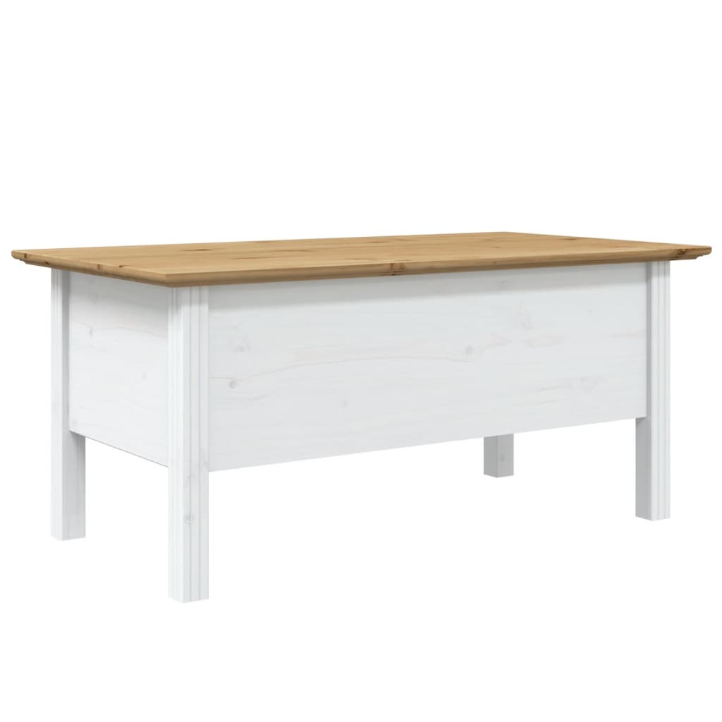 Tavolino BODO 100x55x46 cm Legno Massello Pino Bianco e Marrone | homemem39