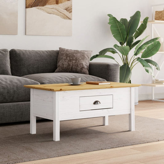 Tavolino BODO 100x55x46 cm Legno Massello Pino Bianco e Marrone | homemem39