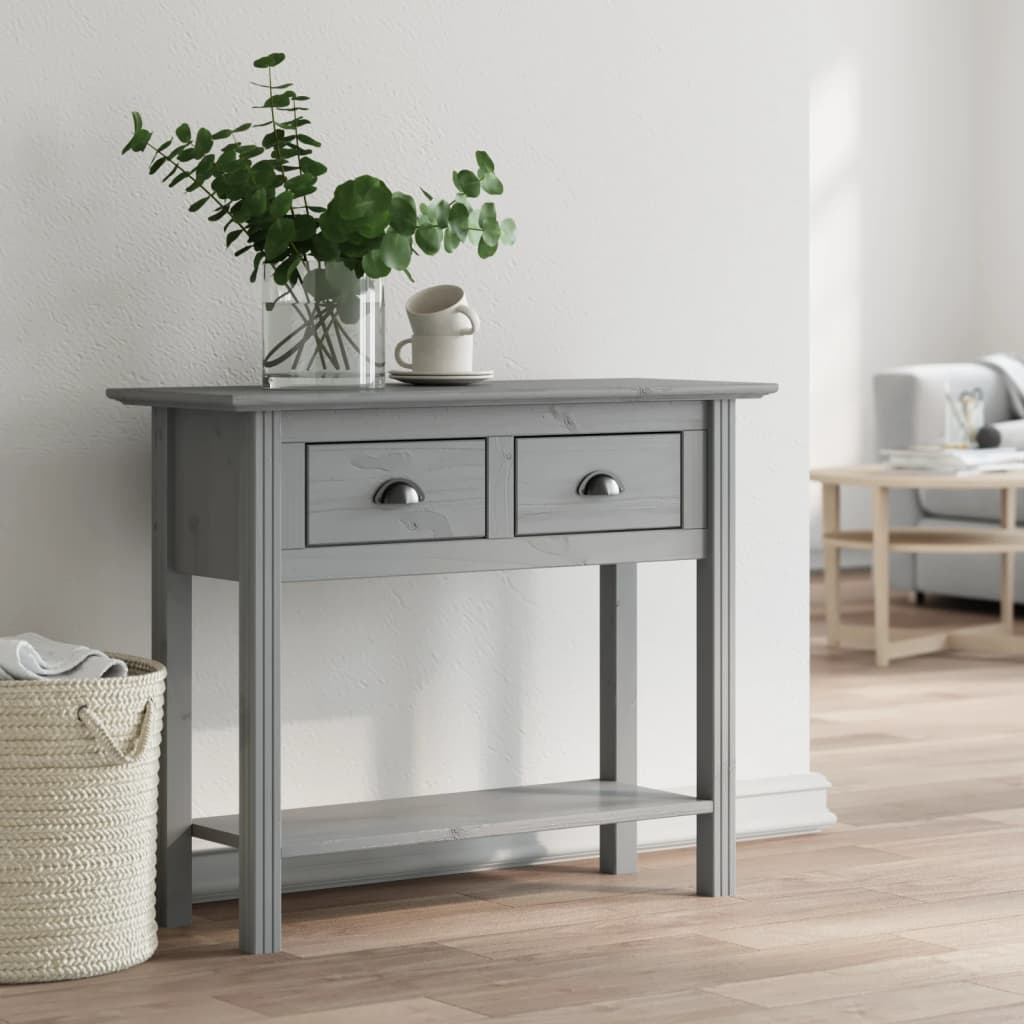 Tavolo Consolle BODO 91x35x74 cm Legno Massello Pino Grigio
